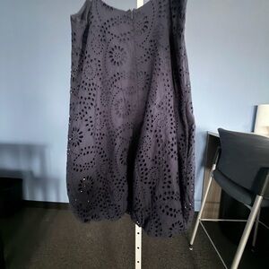 Eyelet A-Line Skirt in Navy Blue